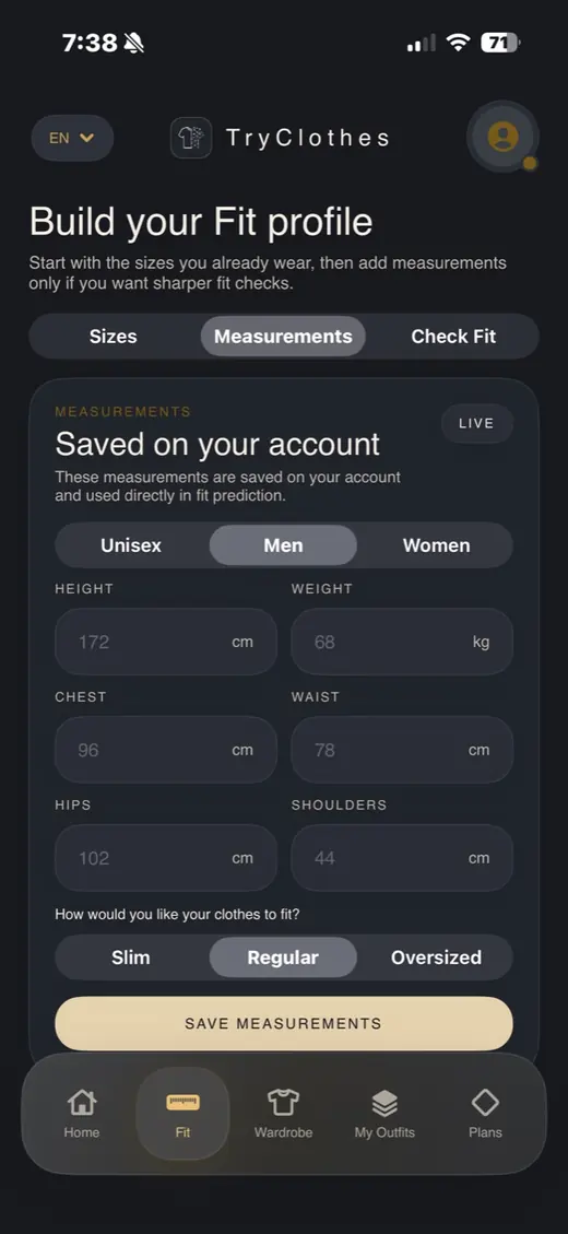 Fit profile pentru probă virtuală de haine