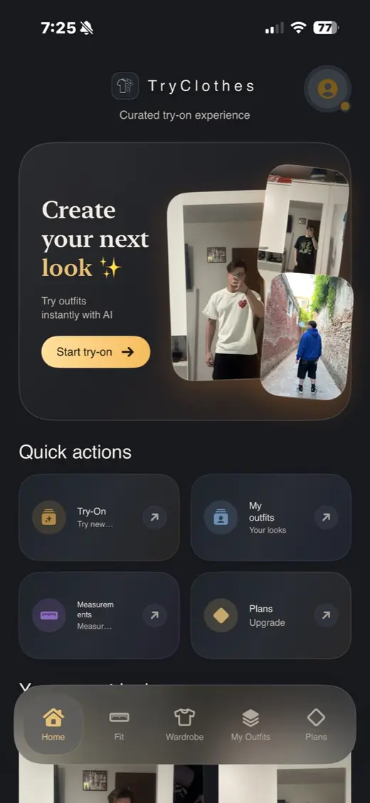 AI clothes try-on în aplicația TryClothes